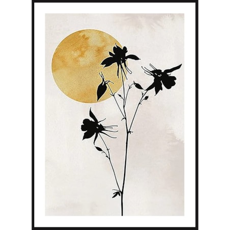 Poster Story, Plakat, Obraz - Sylwetka Czarnego Kwiatu na Tle Słońca, wymiary 21 x 30 cm