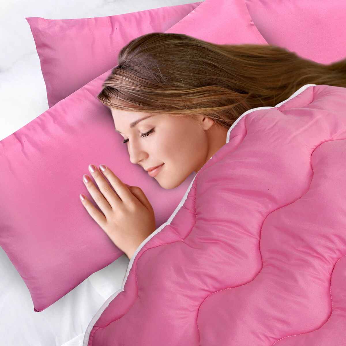 Poduszka Do Spania 80X40 Cm Antyalergiczna Mikrofibra Kulka Silikonowa Różowa