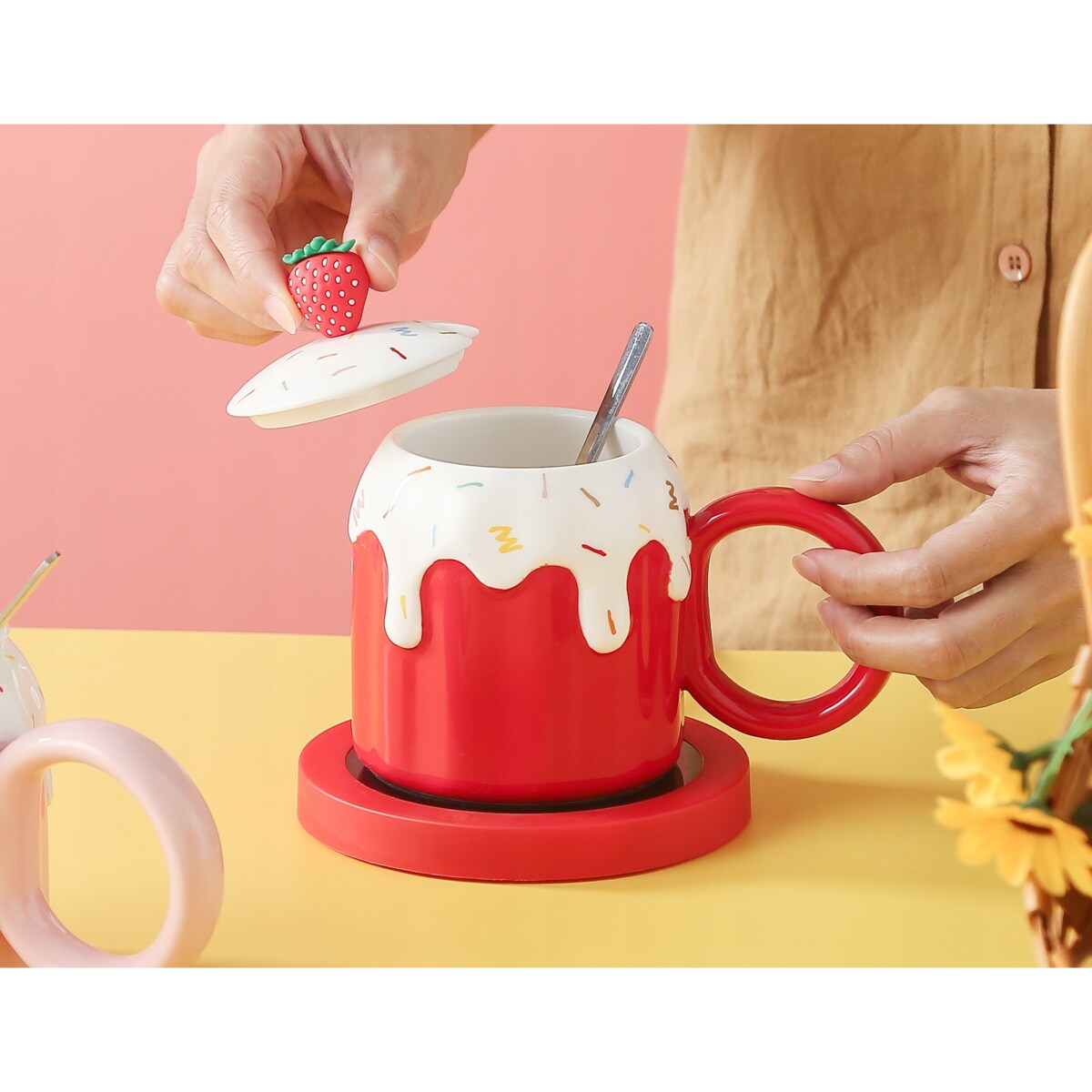 ZESTAW KUBEK Z PODGRZEWACZEM + Łyżka + Kabel USB PREZENT KUBEK ŚWIĄTECZNY