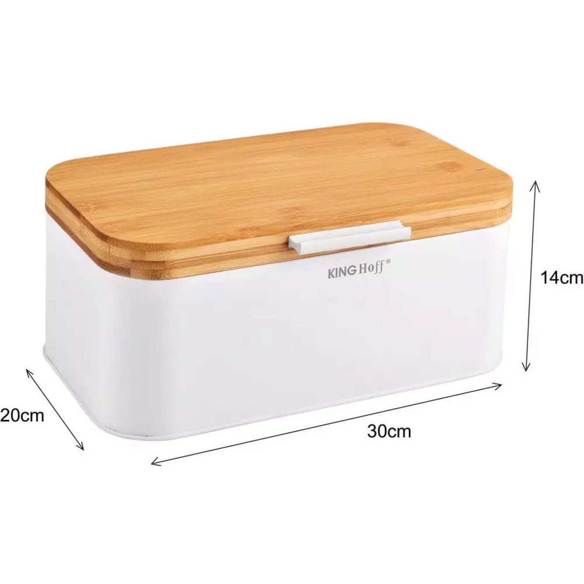 Chlebak stalowy z pokrywą bambusową pojemnik biały KINGHOFF