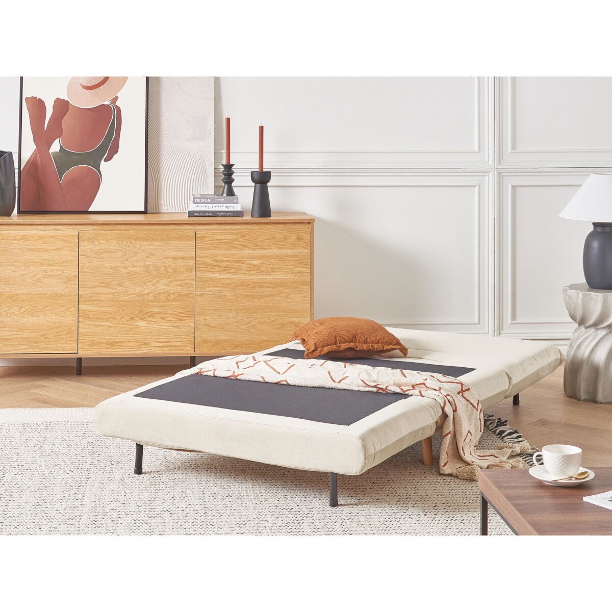 Sofa rozkładana welurowa kremowa SETTEN