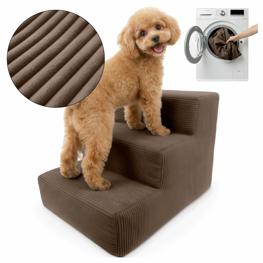 Schodki dla psa kota brązowe 3 stopniowe