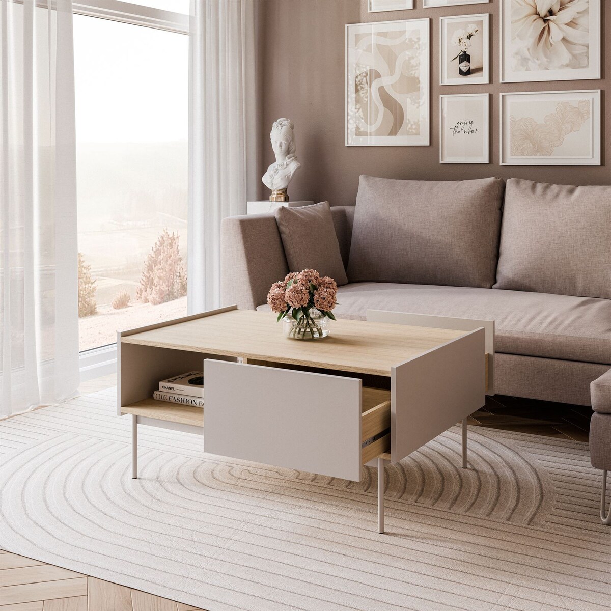 Ława ESSENCE L97 z szufladą kaszmir dąb linea