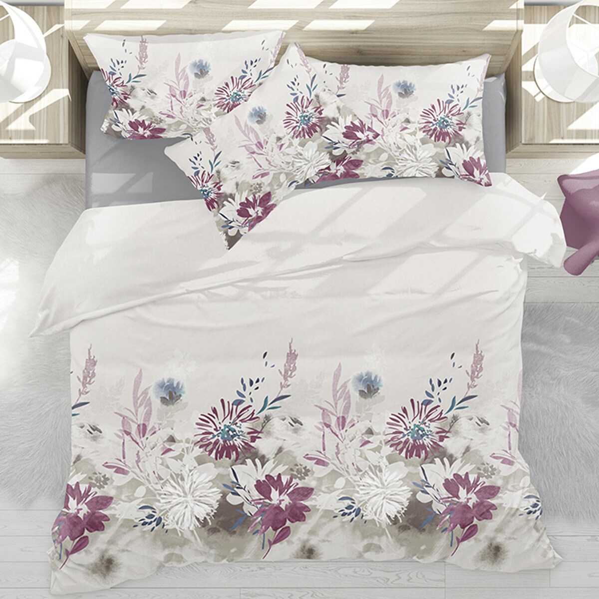 LANIUS komplet pościeli z bawełny satynowej, kwiatowy wzór, 160x200