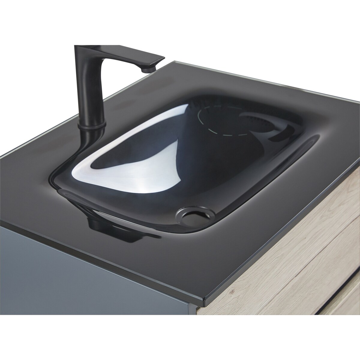 Zestaw mebli łazienkowych z umywalką 60 cm jasne drewno z szarym TERUEL