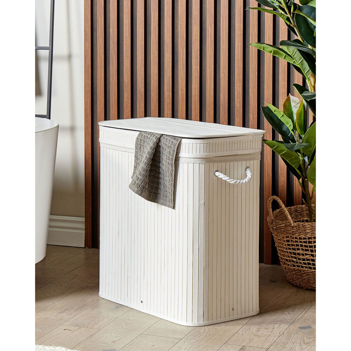 Kosz bambusowy z pokrywką biały KALTHOTA