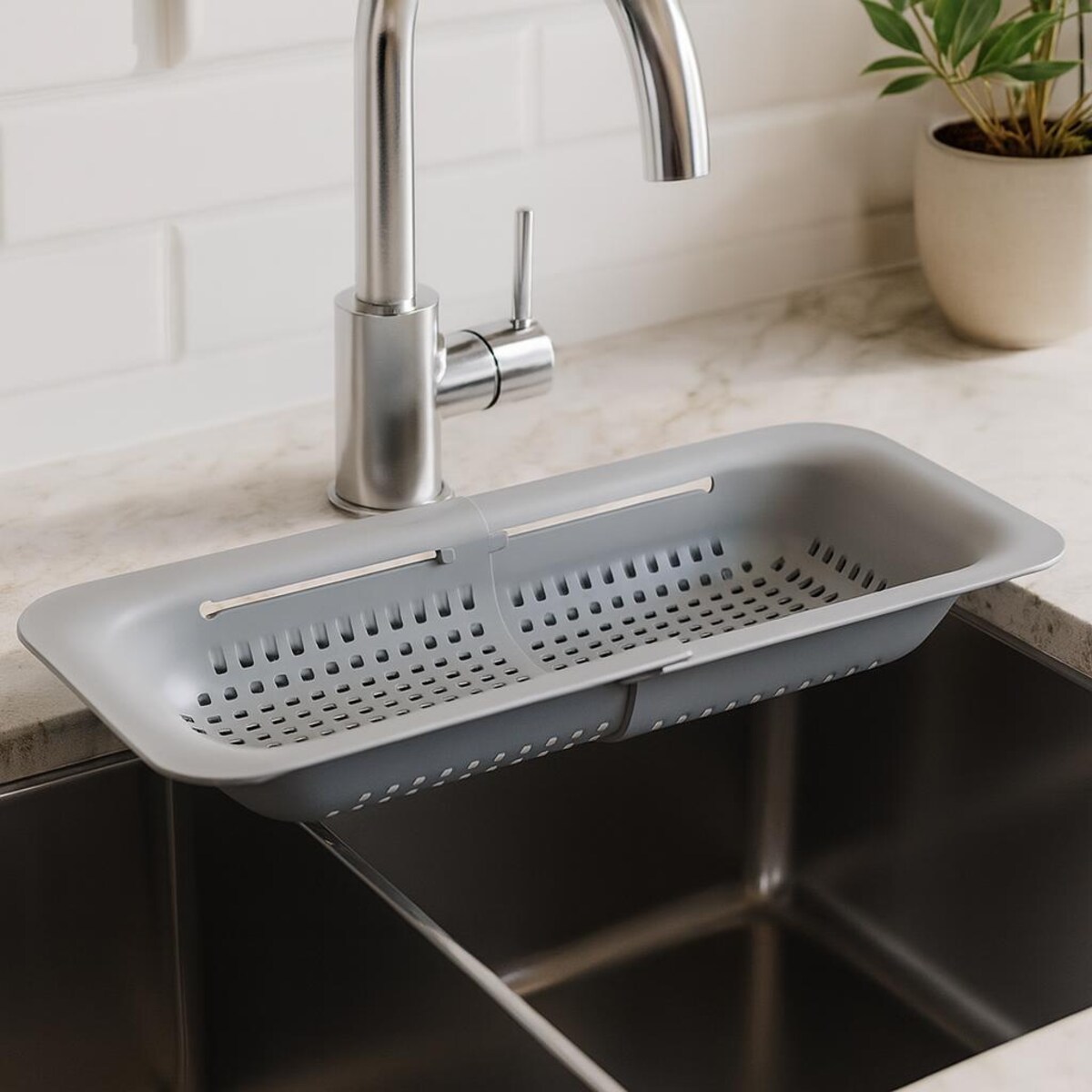 Sitko kuchenne do zlewu KESPER, plastikowy, 36,2 x 20,2 x 6,5 cm, szary