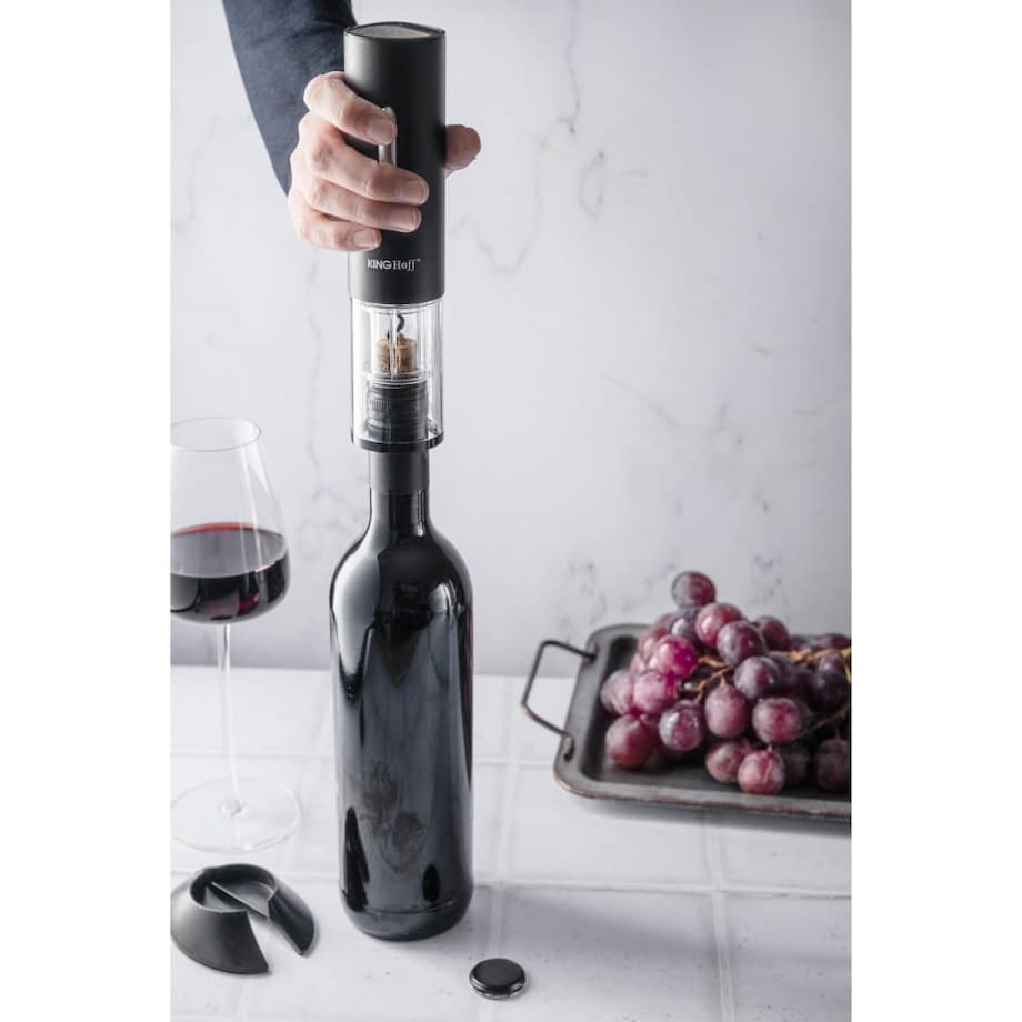 Elektryczny otwieracz korkociąg do wina butelek akumulator czarny KINGHOFF