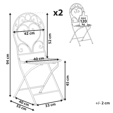 Zestaw 2 krzeseł ogrodowych ALBINIA Metal Różowy