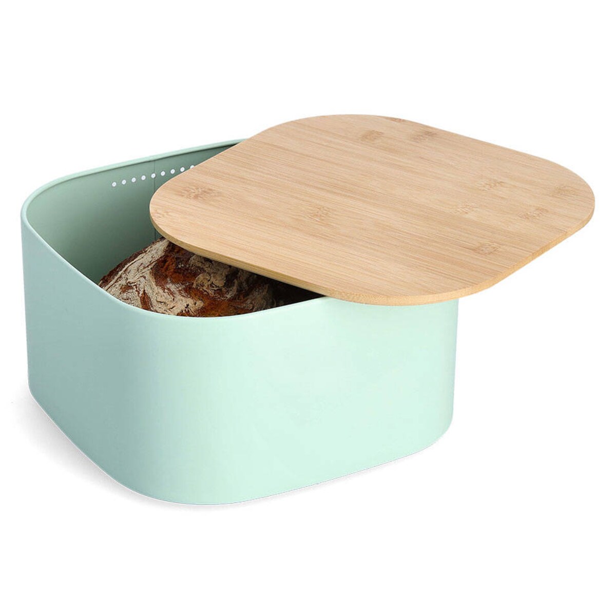 Chlebak metalowy z bambusową pokrywką, 26,5 cm