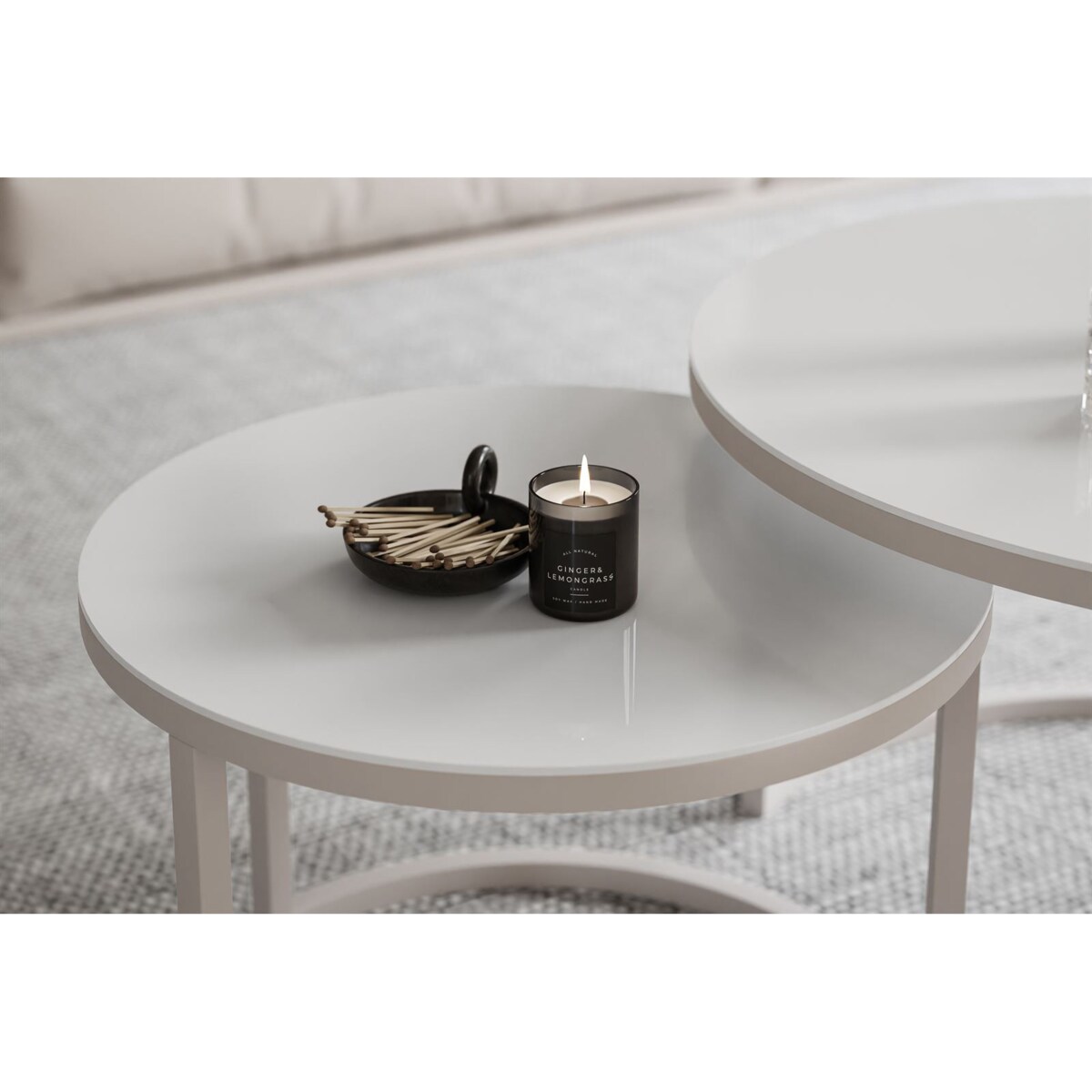 Okrągłe stoliki kawowe CIRI 2w1 kaszmir białe szkło