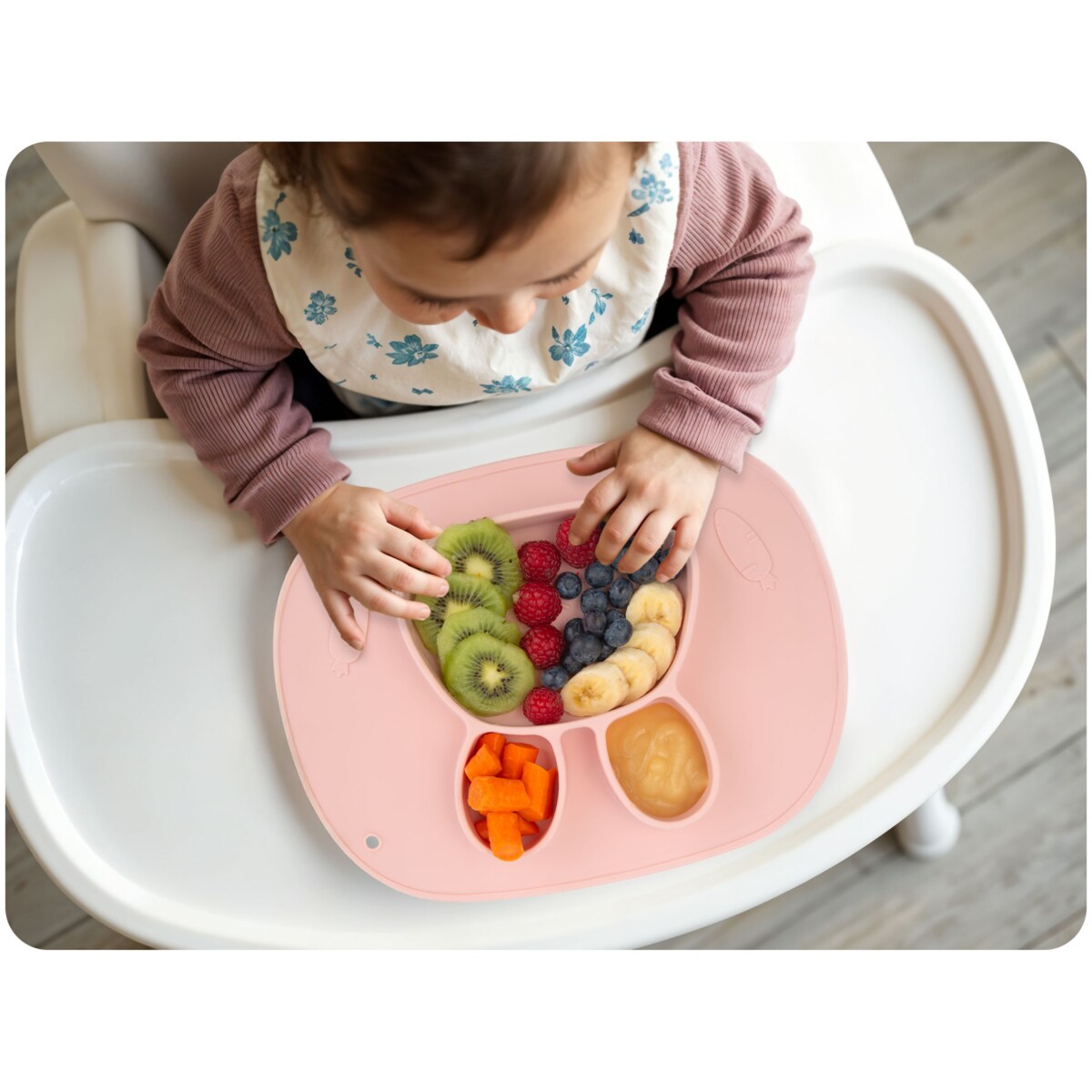 Talerzyk dla dziecka silikonowy do karmienia Królik różowy Ricokids