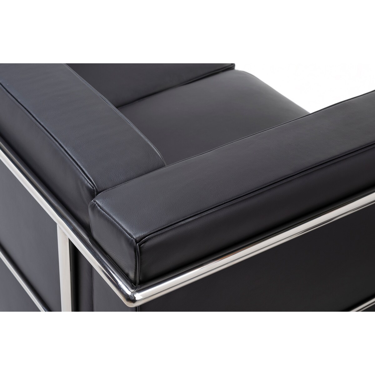 Sofa trzyosobowa SOFT LC2 czarna - włoska skóra naturalna, metal