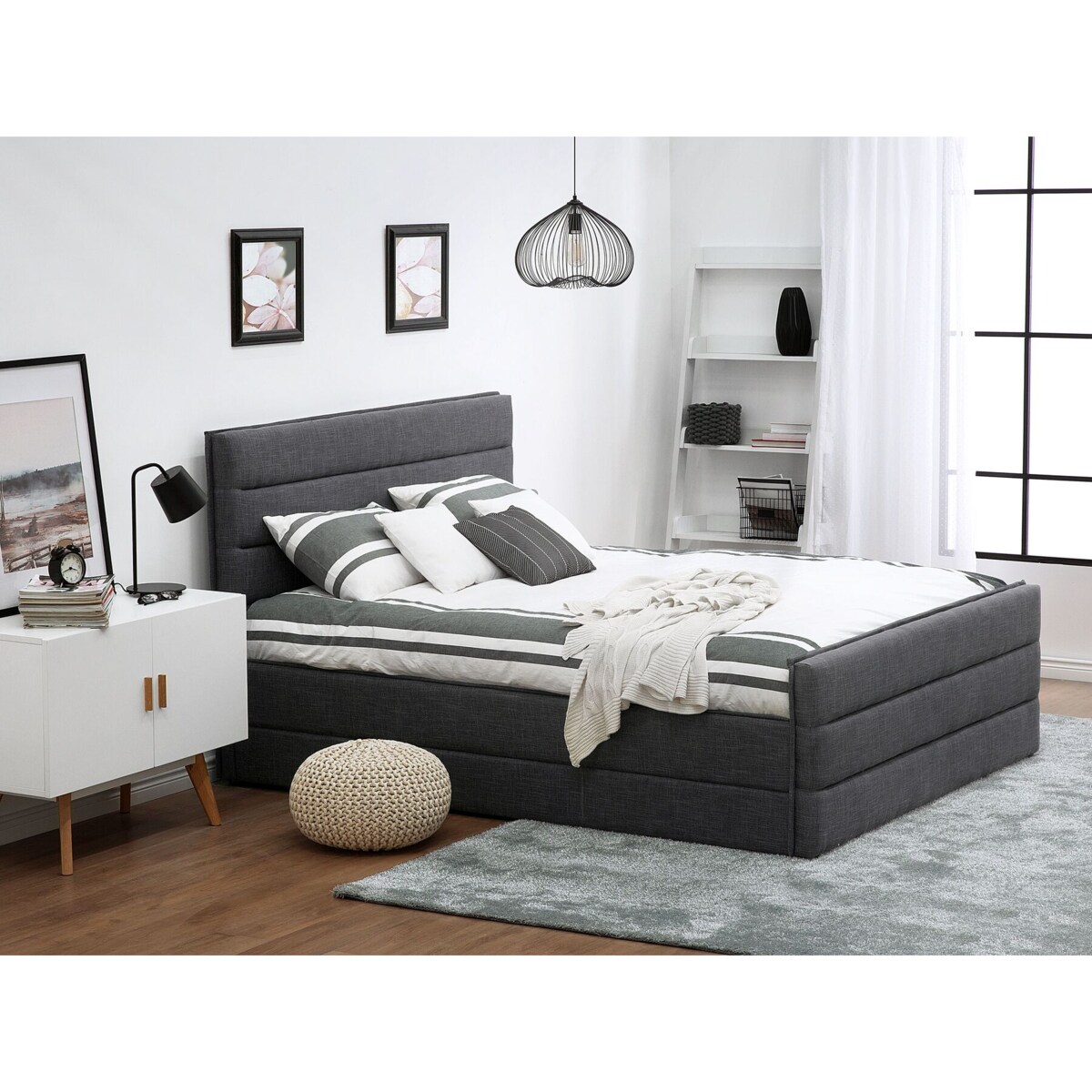 Łóżko tapicerowane 160 x 200 cm ciemnoszare VALBONNE