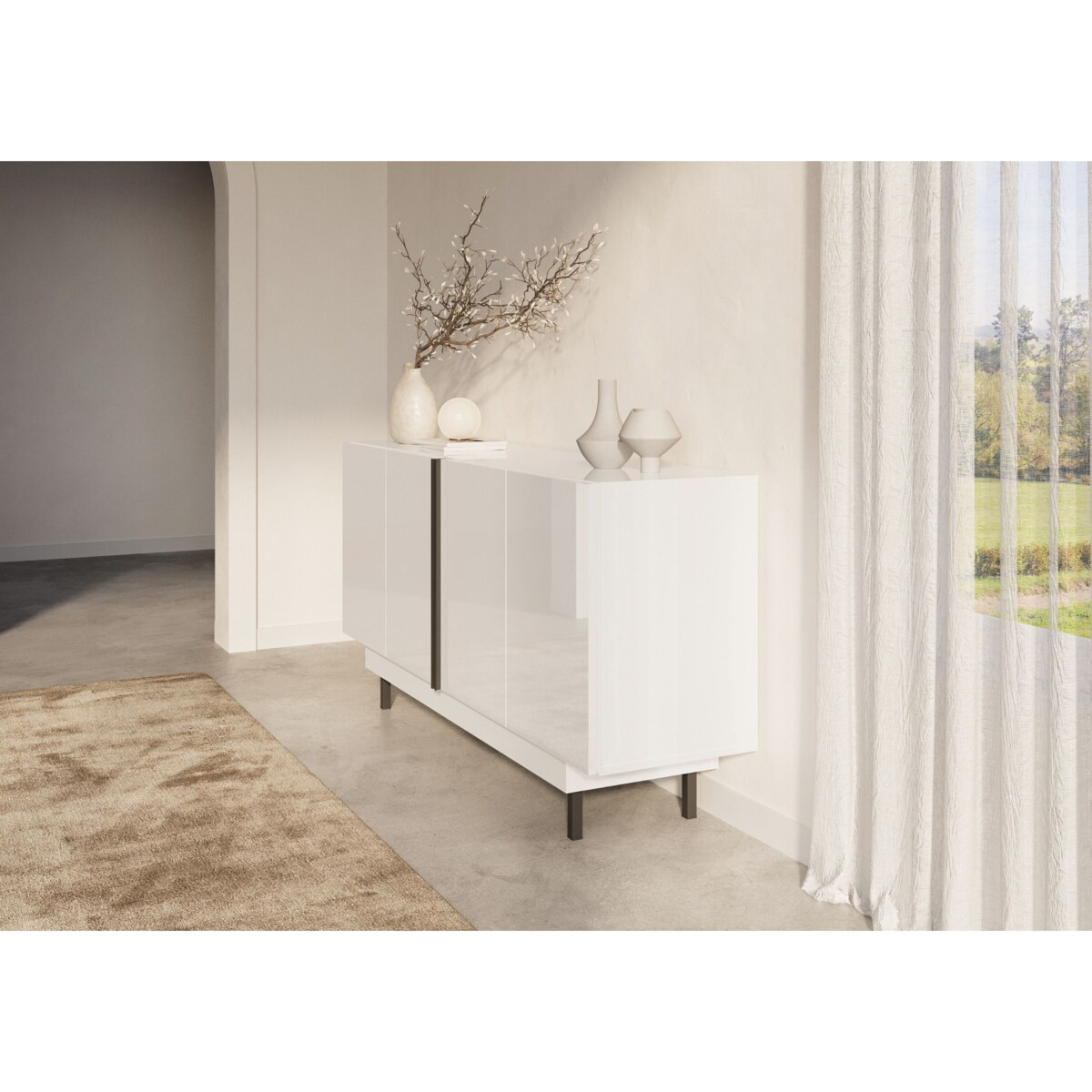 Elegancka biała komoda Dancan ARTEMISA ze złotymi dodatkami / szer. 163 cm