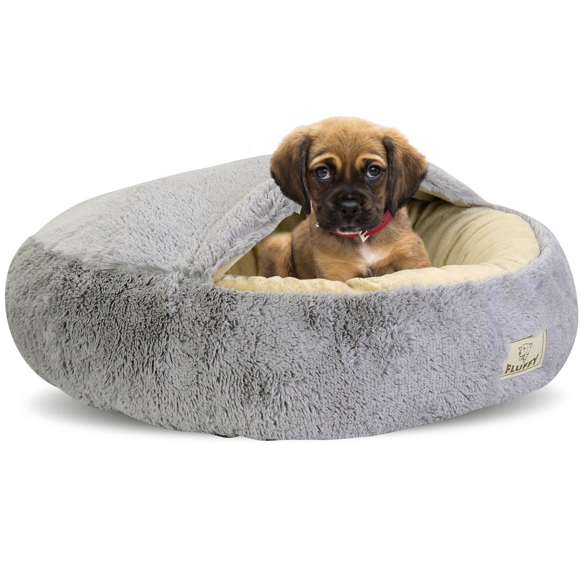 Legowisko Dla Psa Kota Z Daszkiem Jasnoszare Okrągłe Futerkowe 60 Cm