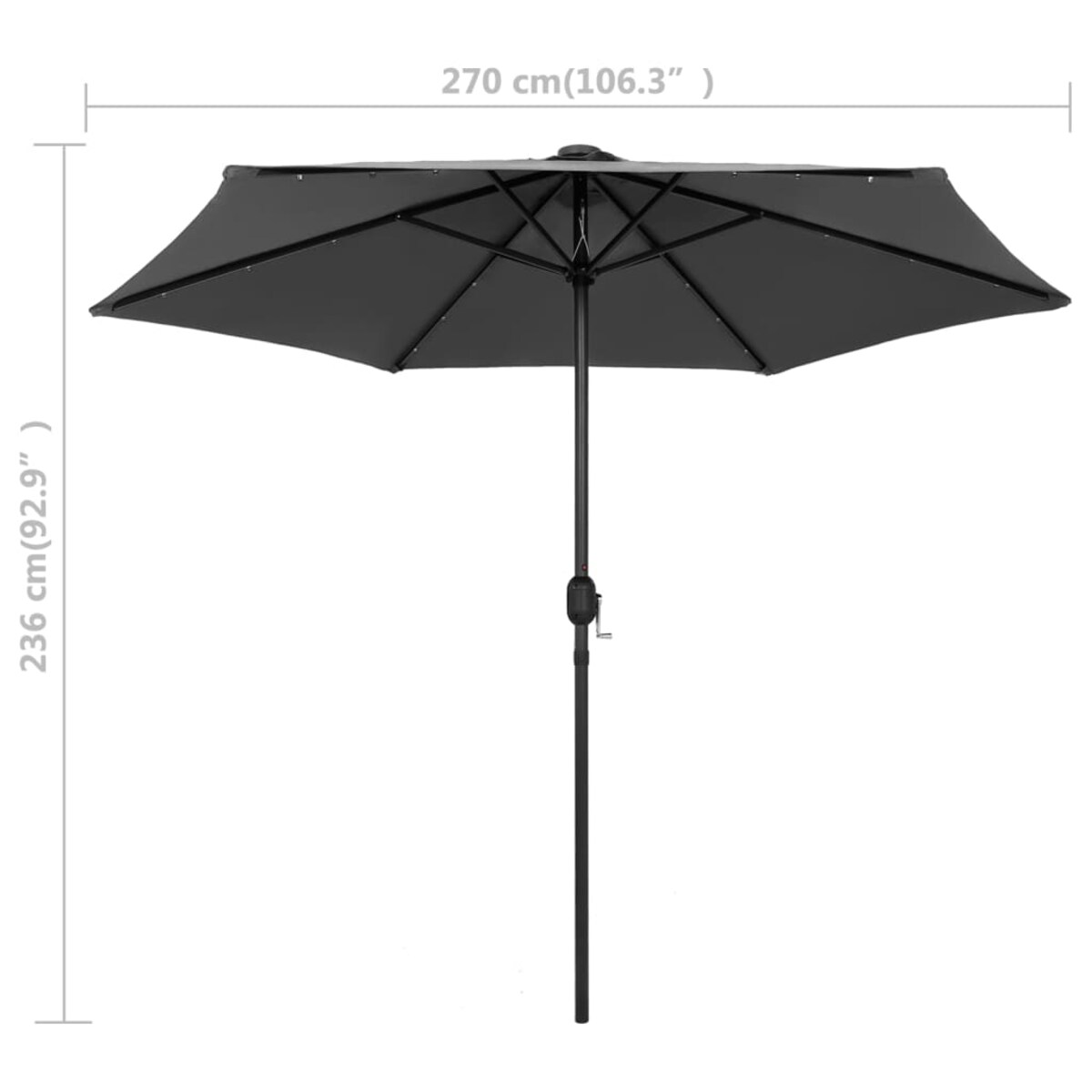 vidaXL Parasol ogrodowy z LED i aluminiowym słupkiem, 270 cm, antracyt