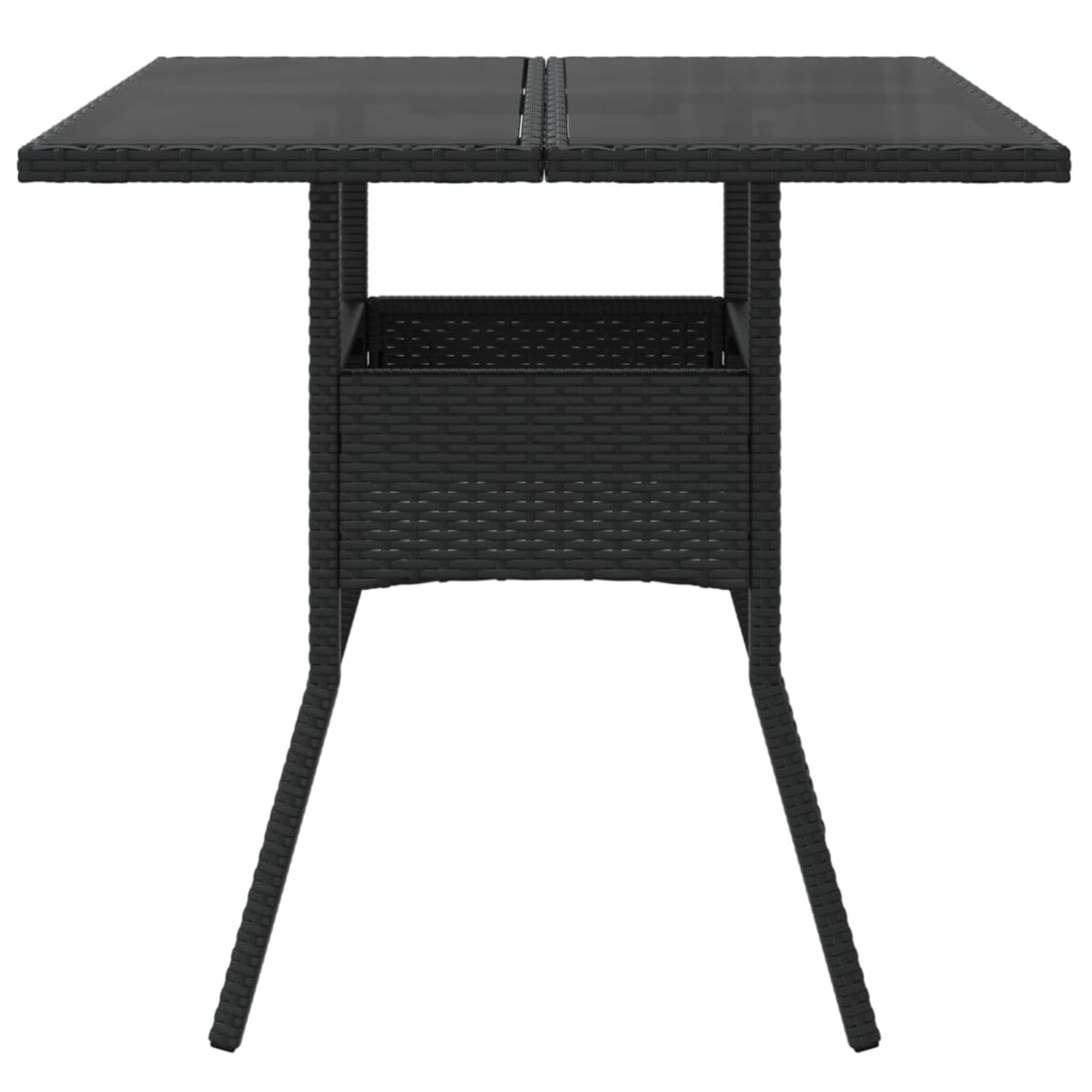 vidaXL Stół ogrodowy ze szklanym blatem, czarny, 80x80x75cm, rattan PE