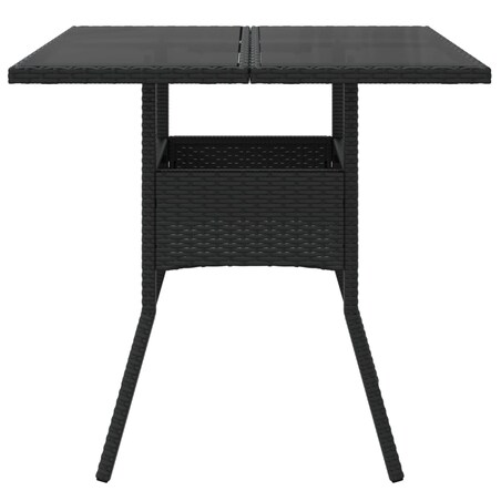 vidaXL Stół ogrodowy ze szklanym blatem, czarny, 80x80x75cm, rattan PE