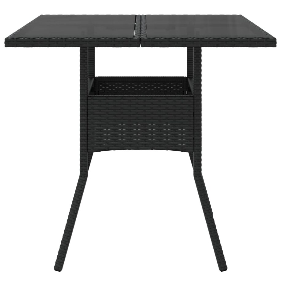 vidaXL Stół ogrodowy ze szklanym blatem, czarny, 80x80x75cm, rattan PE