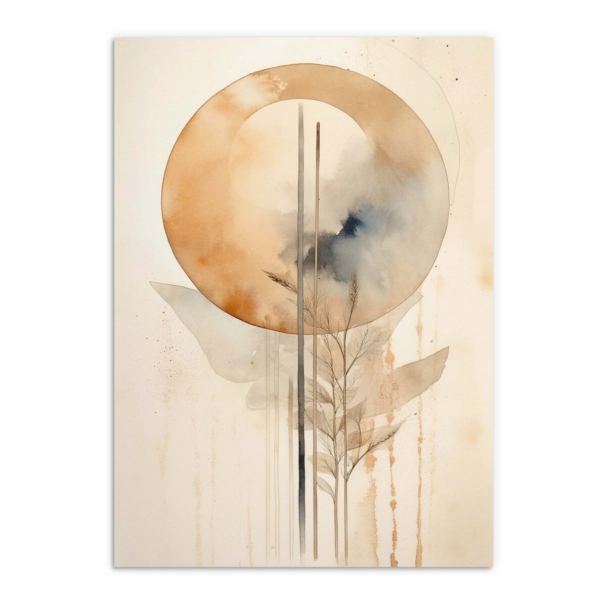 Nowoczesny Plakat Obraz na ścianę do salonu Beżowa Abstrakcja Boho Japandi