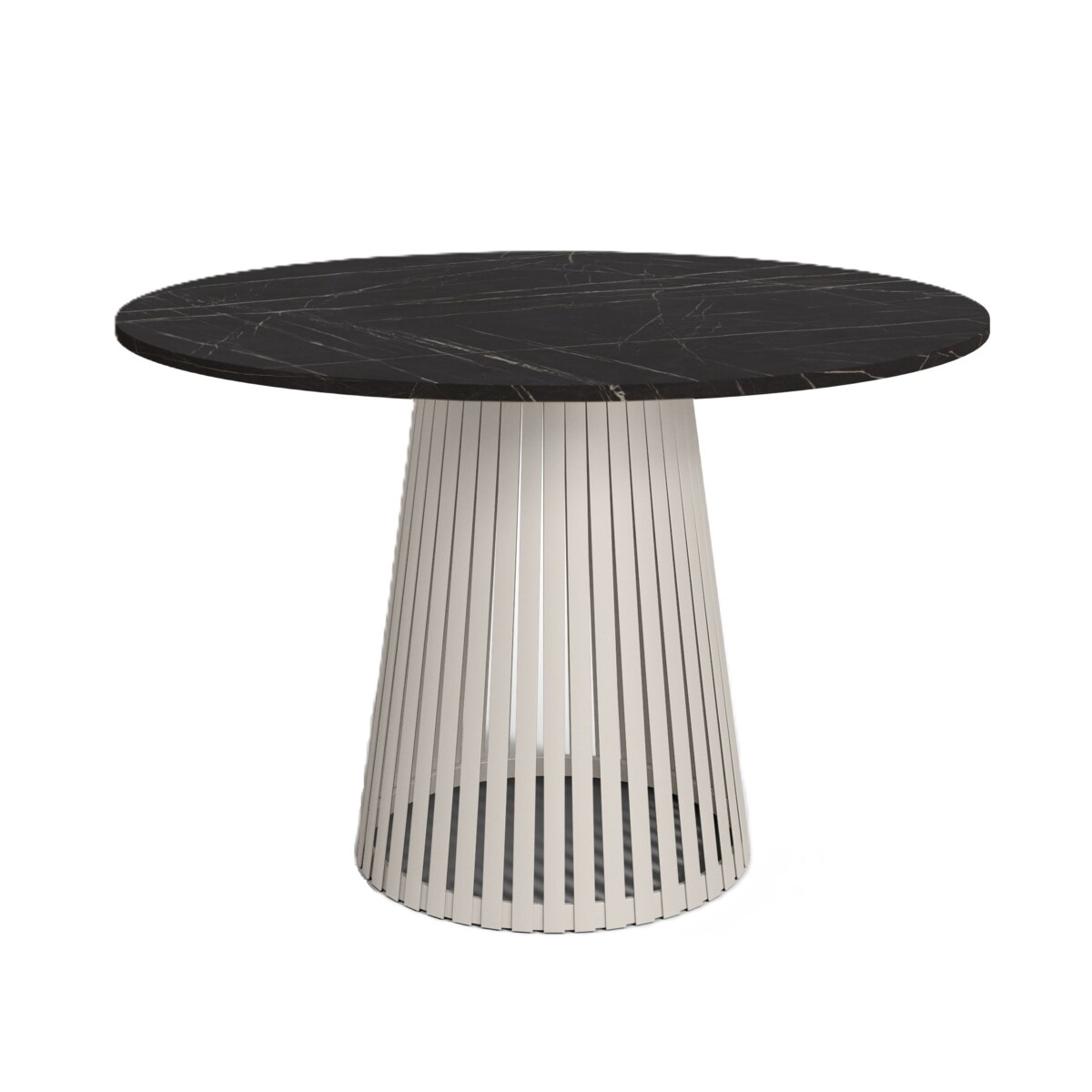 Stół VIV okrągły z lamelami, blat 90 cm marmur ciemny -podstawa kaszmir