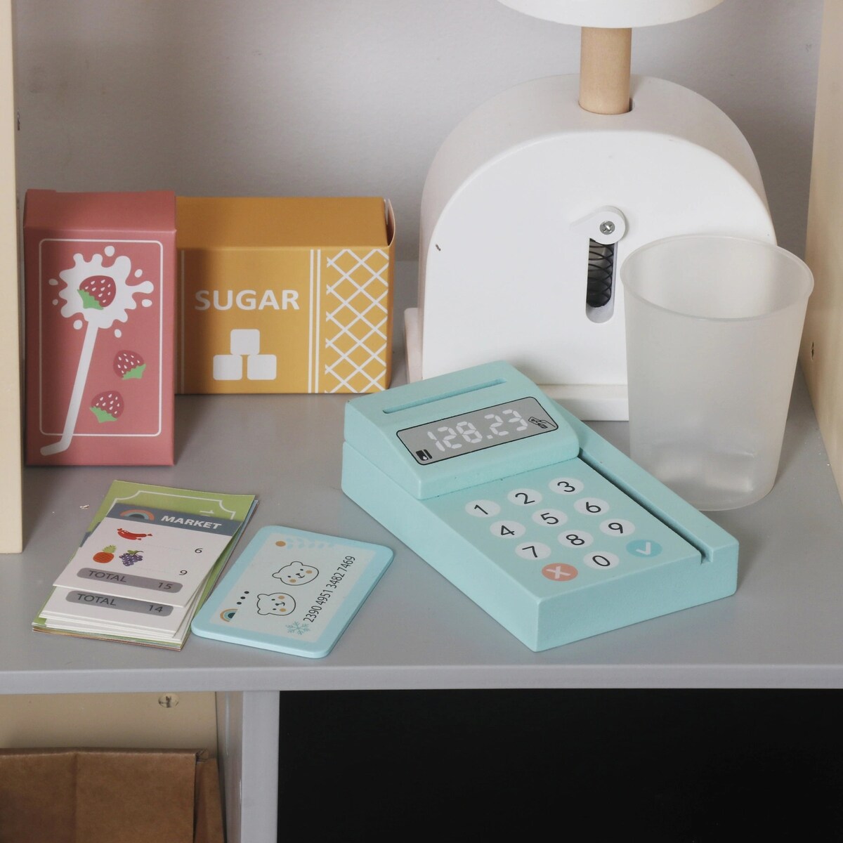 Duży drewniany sklep dla dzieci stragan z akcesoriami do zabawy - warzywniak supermarket XXL