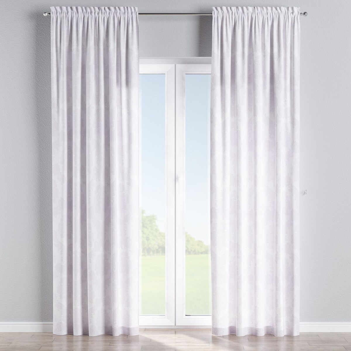 Zasłona na kanale z grzywką 1 szt. 130x260 liście akantu na białym tle