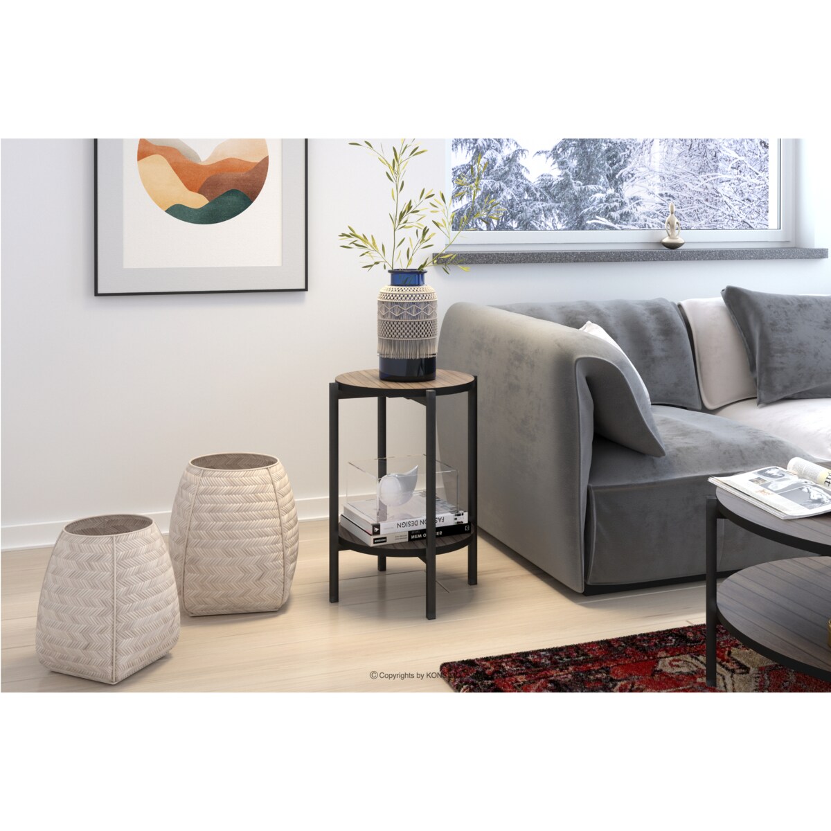 KONSIMO GERIS Wysoki stół z półką w stylu loft, ciemny dąb