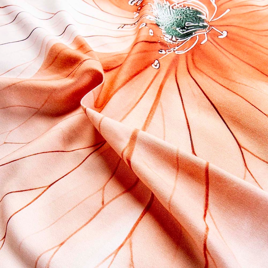 Pościel satyna bawełniana 160x200 Camellia kremowa w pomarańczowe kwiaty, Satynlove Premium