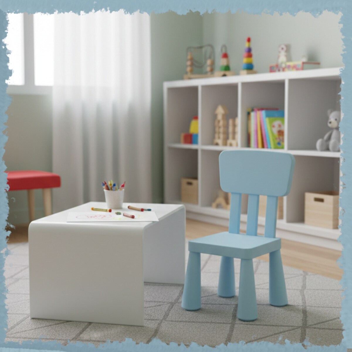 Krzesełko dla dzieci plastikowe z oparciem wygodne do pokoju niebieskie