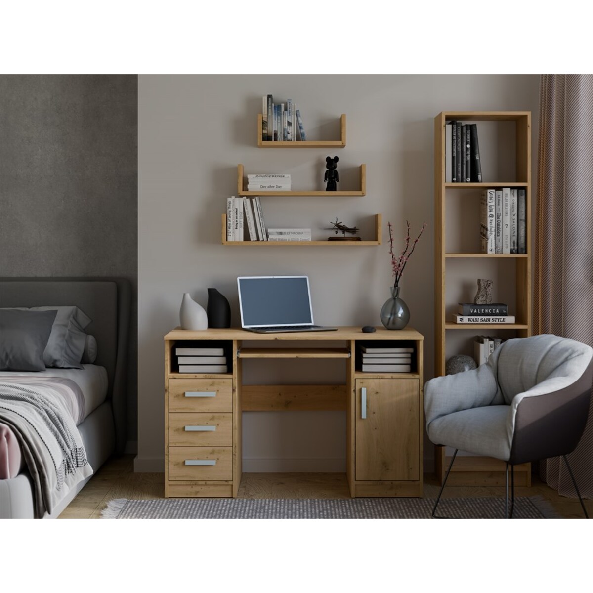 Półka Wisząca MOBI 3P Komplet 3x – Nowoczesne Półki Ścienne DĄB ARTISAN