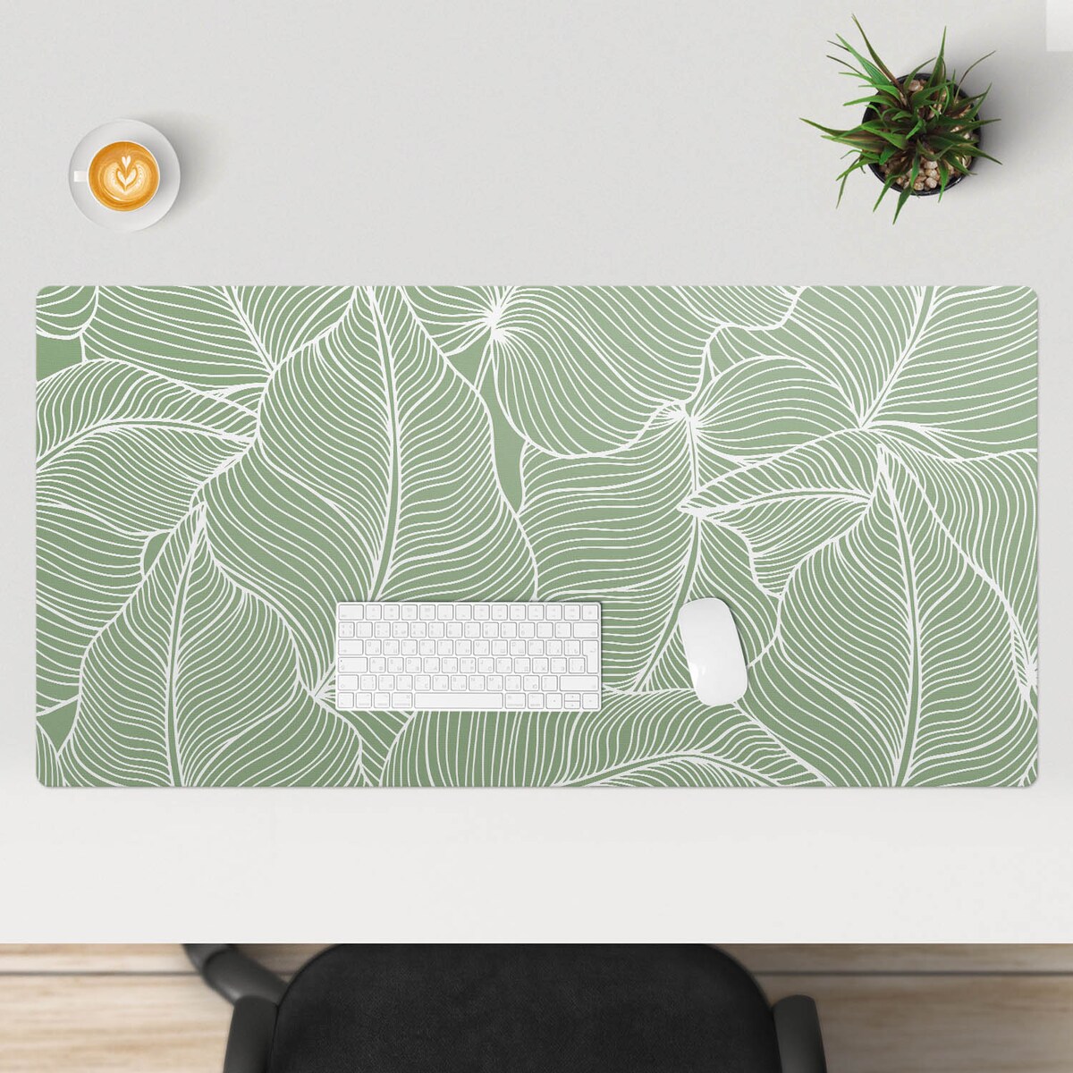 Zielona mata na biurko Liście z liniami, 120x60 cm