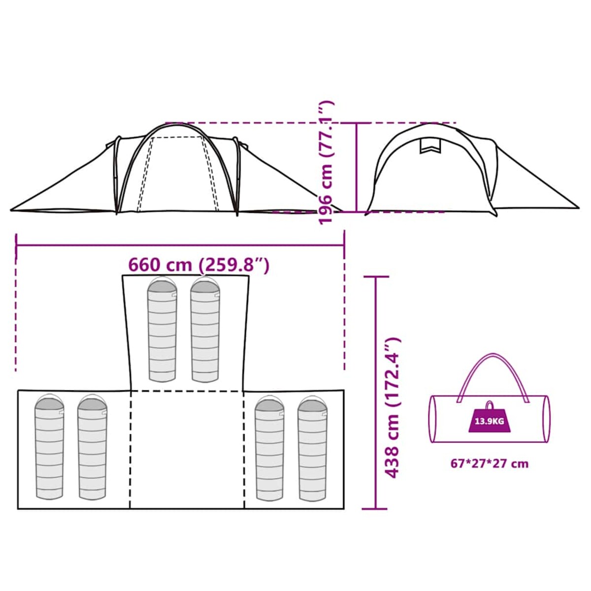 vidaXL Namiot rodzinny, 6-os., kopułowy, zielony, wodoszczelny
