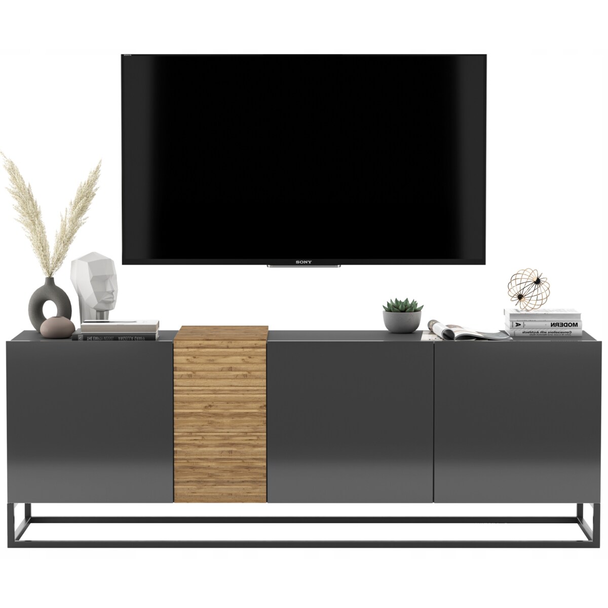 Szafka RTV Loft Komoda RTV Loft Grafit Połysk 160 cm