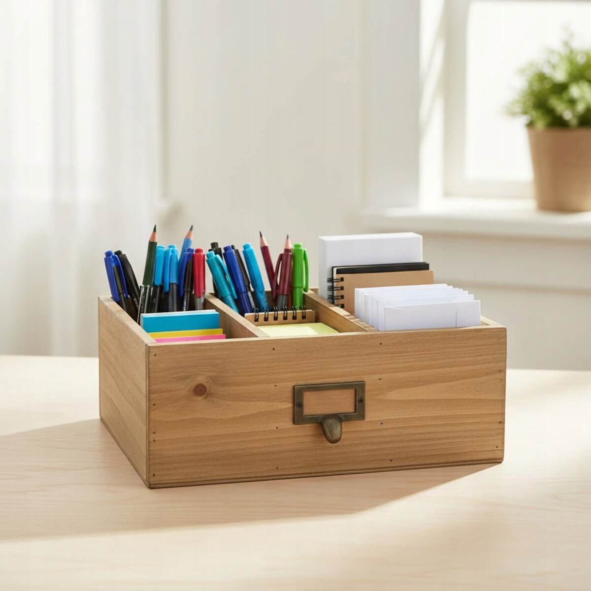 PUDEŁKO DREWNIANE ORGANIZER NA BIURKO KOSMETYKI PRZYBORY AKCESORIA 26x24cm