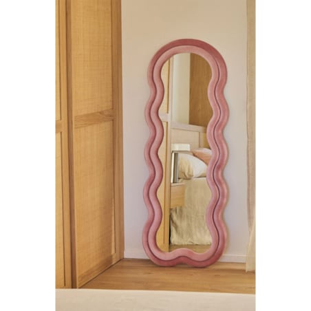 Lustro w falistej ramie aksamit brudny róż, Evelyn,160x60 cm