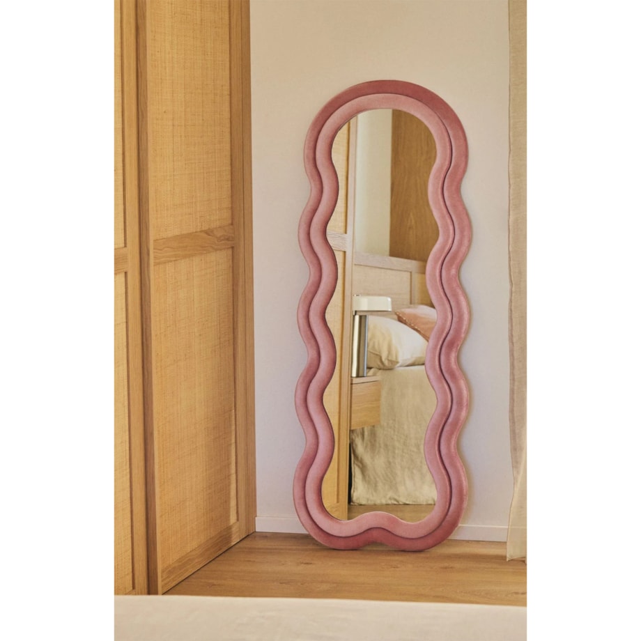 Lustro w falistej ramie aksamit brudny róż, Evelyn,160x60 cm
