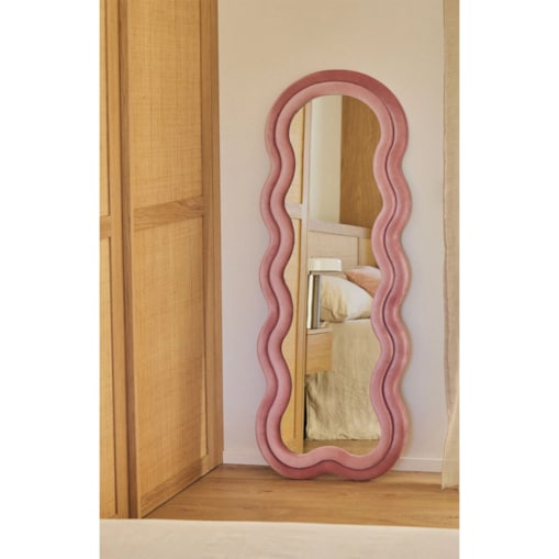 Lustro w falistej ramie aksamit brudny róż, Evelyn,160x60 cm