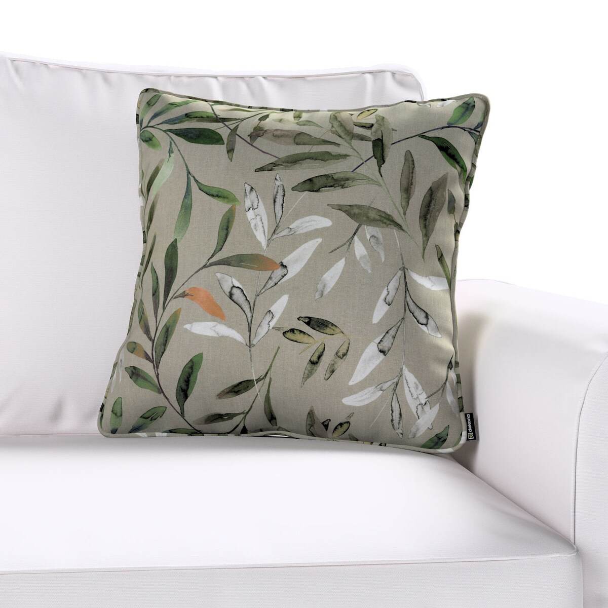 Poszewka Gabi na poduszkę 60x60 zielone gałązki na szarym tle