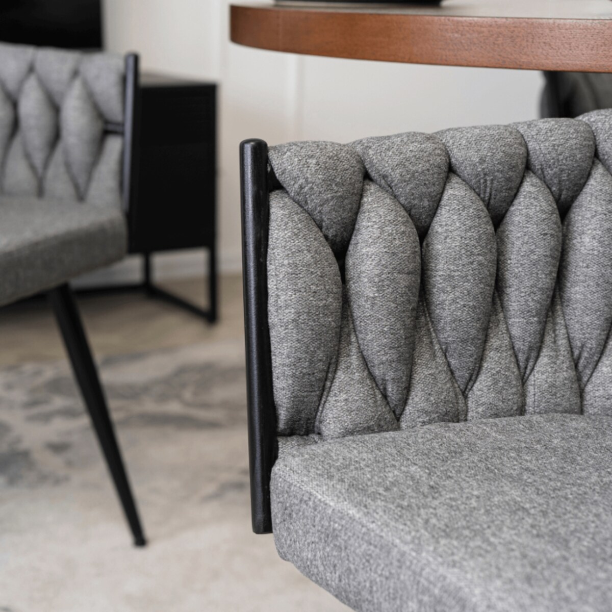 Krzesło Tapicerowane Szare Plecione Do Salonu Glamour EMPOLI