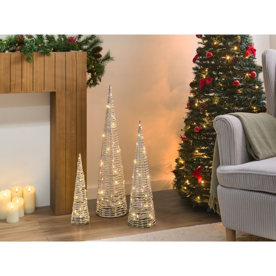 Zestaw 3 dekoracji świątecznych LED SONDER 40/60/80 cm Choinka Biały