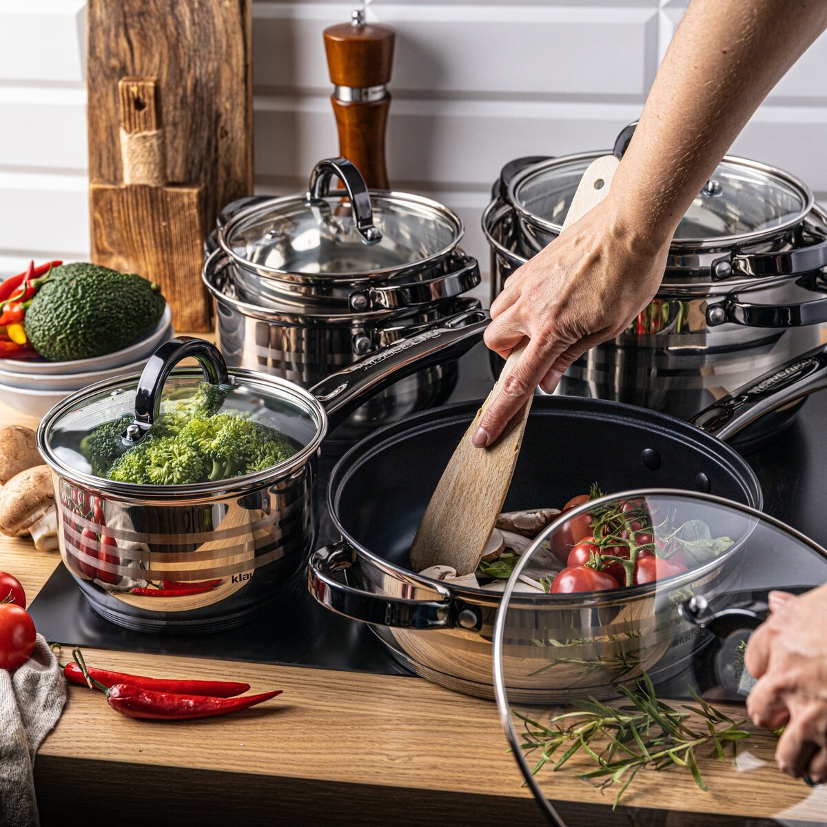 Zestaw garnków stalowych 12 ele. 2.1/2.1/2.9/3.4/3.9/6.6L KLAUSBERG