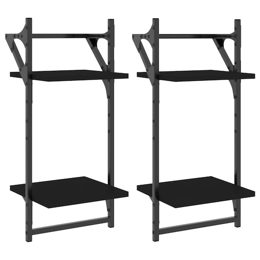 vidaXL 2-poziomowe półki z drążkami 2 szt, czarne, 30x25x65 cm