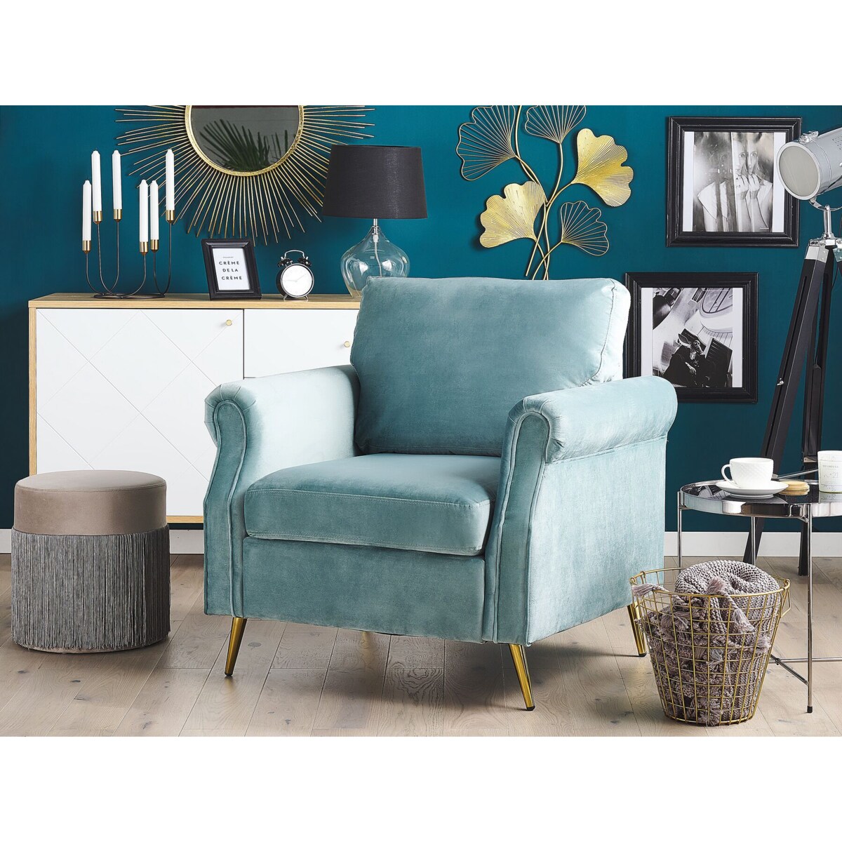 Fotel welurowy miętowy VIETAS