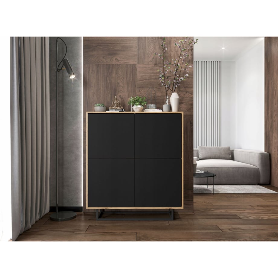 Komoda Loft Szafka RTV Loft Dąb Wotan Czarny MAT 113 cm