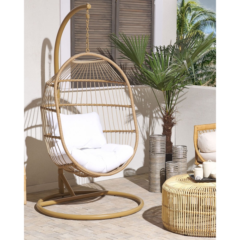 Fotel wiszący ze stojakiem z technorattanu naturalny ALBA