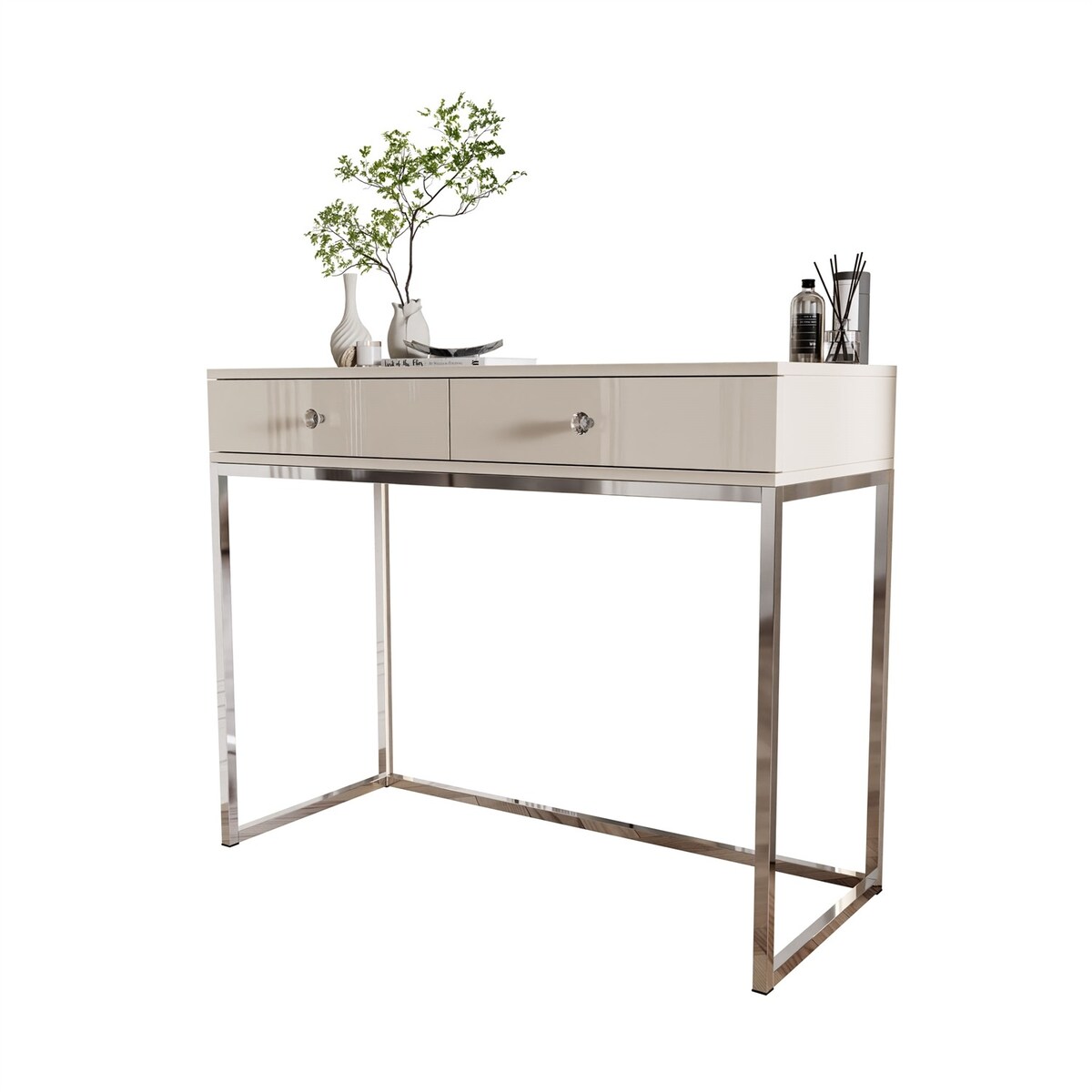 Konsola BLANCO GLAMOUR KASZMIR na chromowanym stelażu, uchwyt biały kryształ