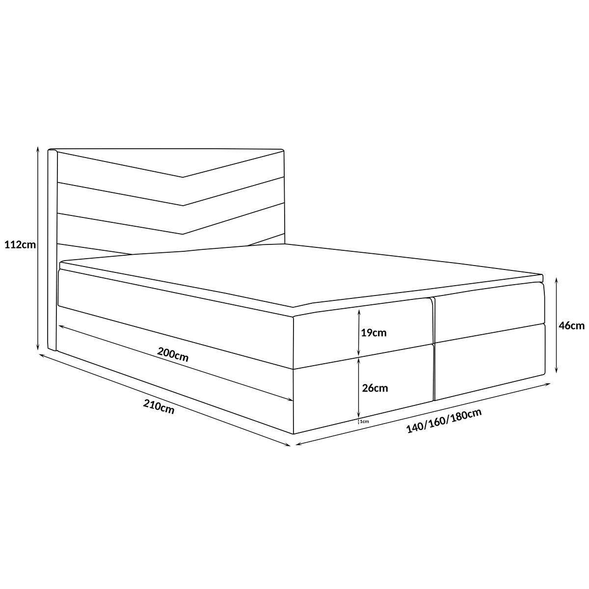 Łóżko kontynentalne G6 do sypialni 180x200 z pojemnikiem i materacem- szare
