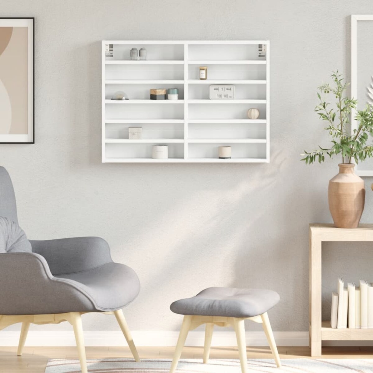 vidaXL Witryna, biała, 80x8,5x58 cm, materiał drewnopochodny